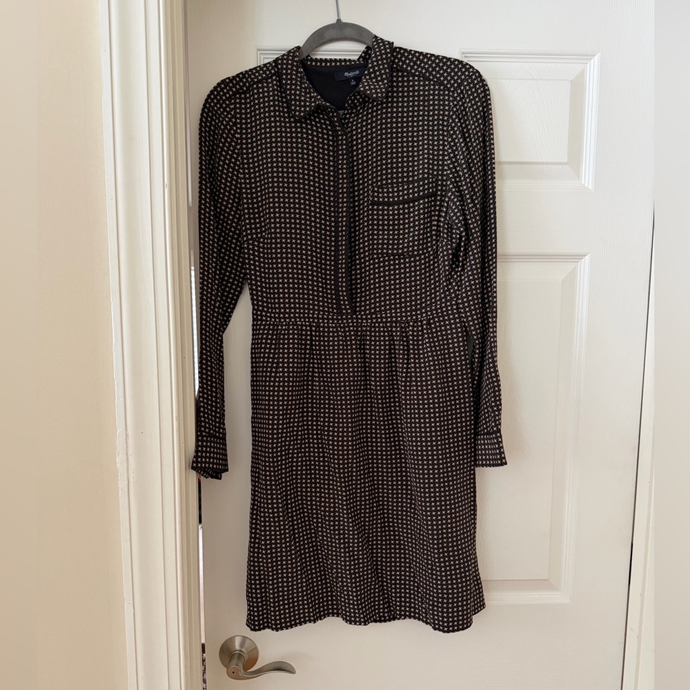 Madewell Black and White Patterned Long Sleeve Dress